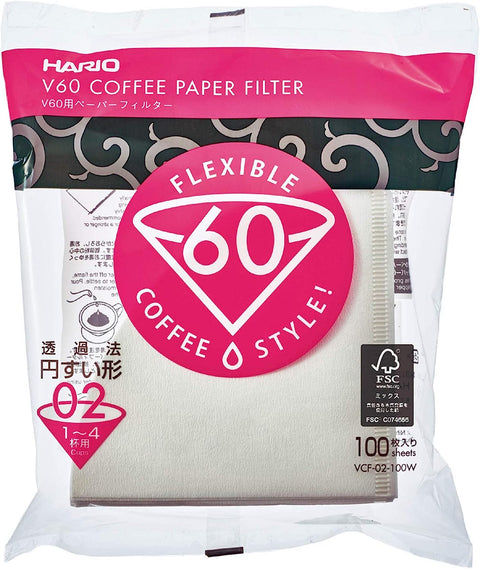 Hario V60 White Paper Coffee Filter Size 02 - 100/Box
